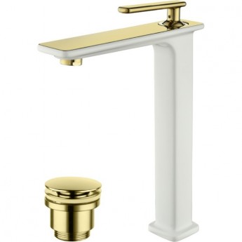 Смеситель LEMARK MISTA LM6409WG для умывальника высокий, монолитный, белый/золото