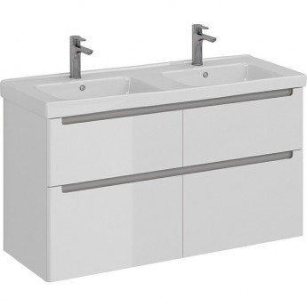 Тумба LEMARK BUNO 125 см под 2 раковины, подвесная/напольная, 4 ящика, белый глянец