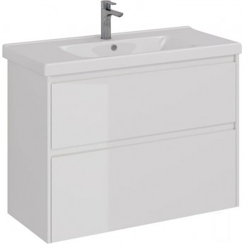 Тумба LEMARK COMBI 100 см под раковину, подвесная/напольная, 2 ящика, белый глянец