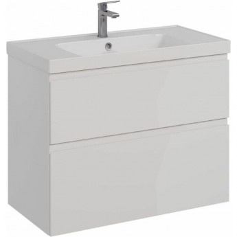 Тумба LEMARK VEON 90см под раковину, подвесная/напольная, 2 ящика, белый глянец